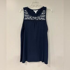 Market & Spruce Dark Blue Floral Tank Top Size Medium